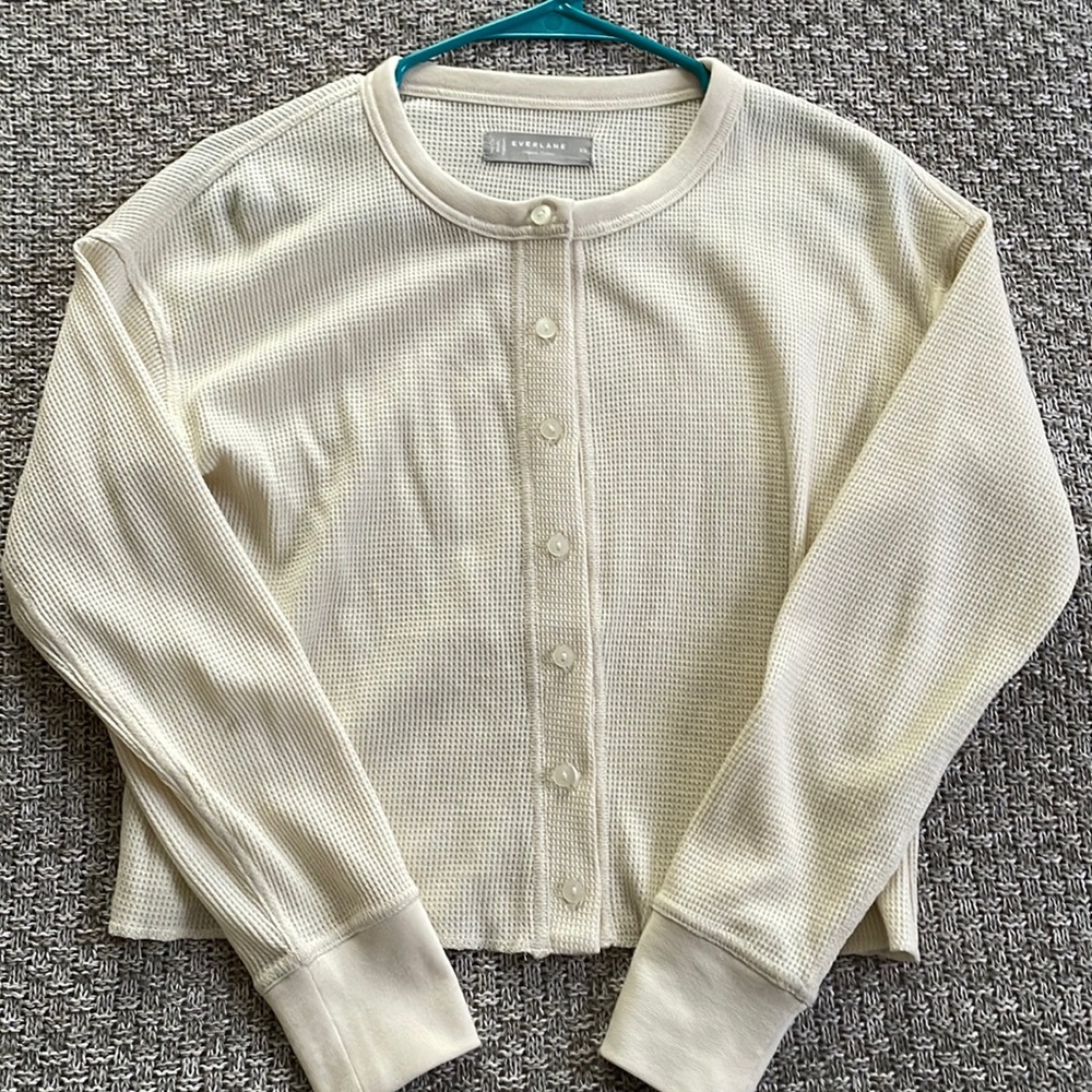 Everlane cream organic cotton waffle knit cardigan size x-small